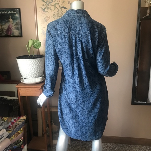 Cloth & Stone Anthropologie Medallion Print Chambray Tie Waist Shirt Dress Small - Picture 15 of 16